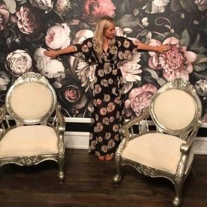 Floral Floor-length Dress Black with Peonies - SM